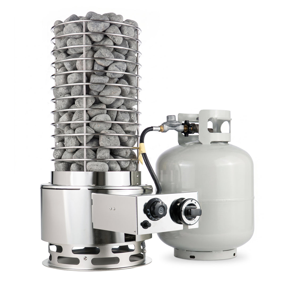 SaunaLife TITAN SL1 gas sauna heater; propane cylinder shown is sold separately