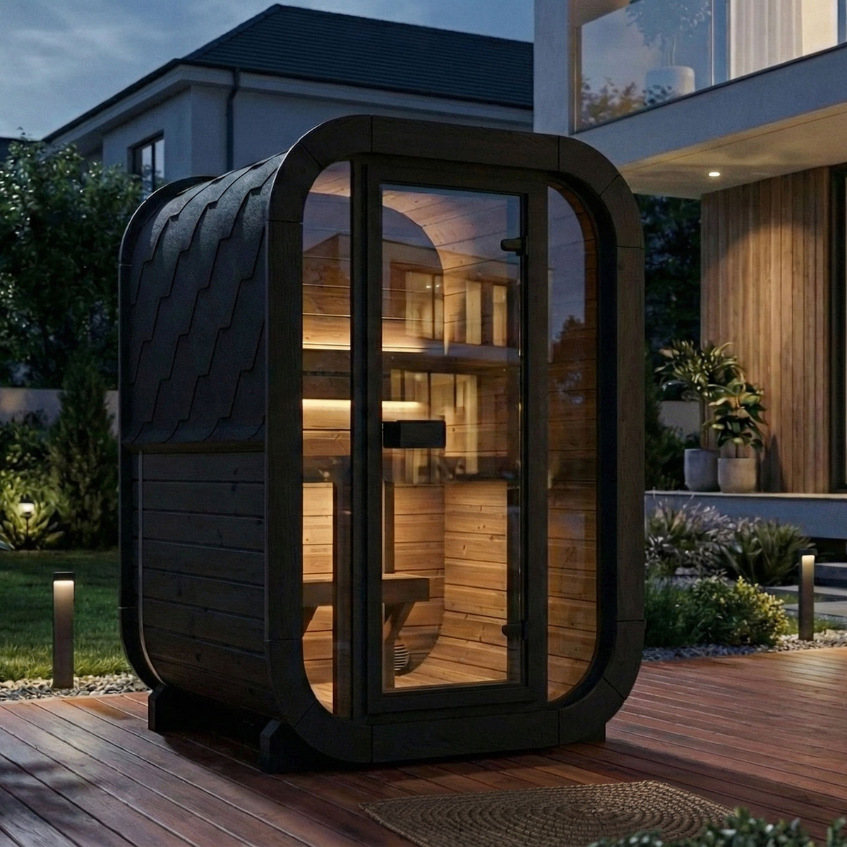SaunaLife CL3GB Outdoor Cube Sauna Kit for Up to 2 People with Black Exterior Paint