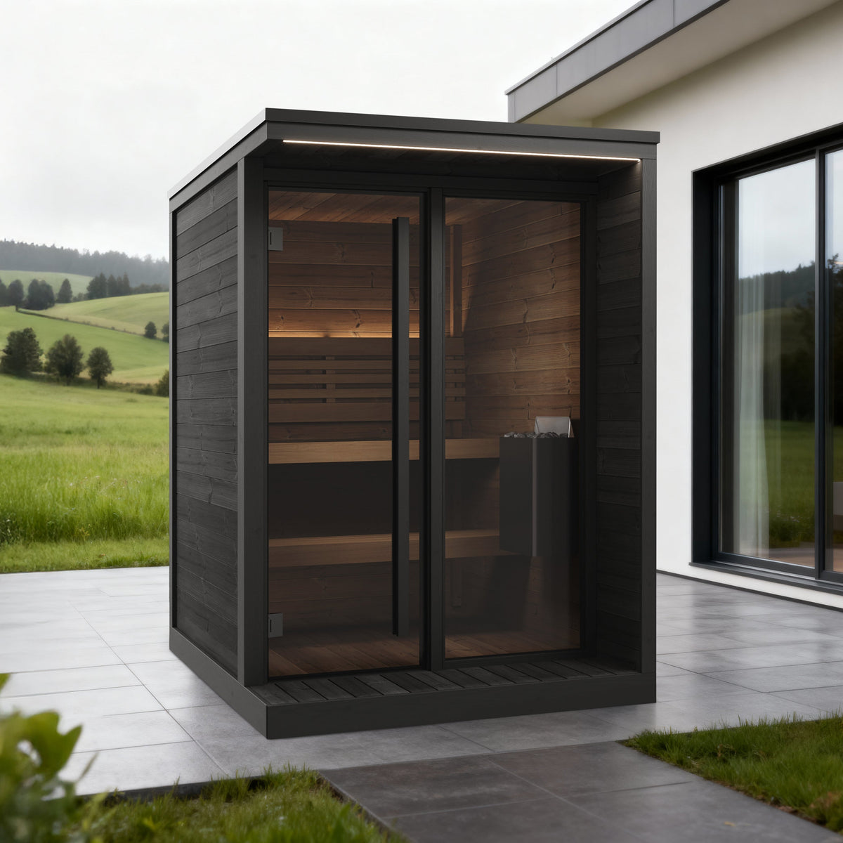 SaunaLife GL4B Outdoor Sauna Kit for Up to 4 People with Black Exterior Paint