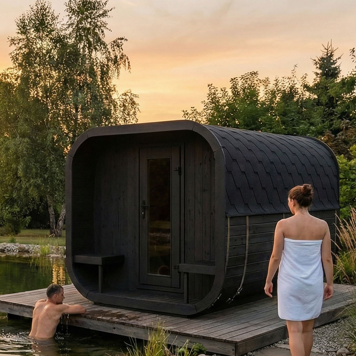 SaunaLife CL12GCPB Outdoor Sauna Suite Kit for Up to 8 People with Black Exterior Paint