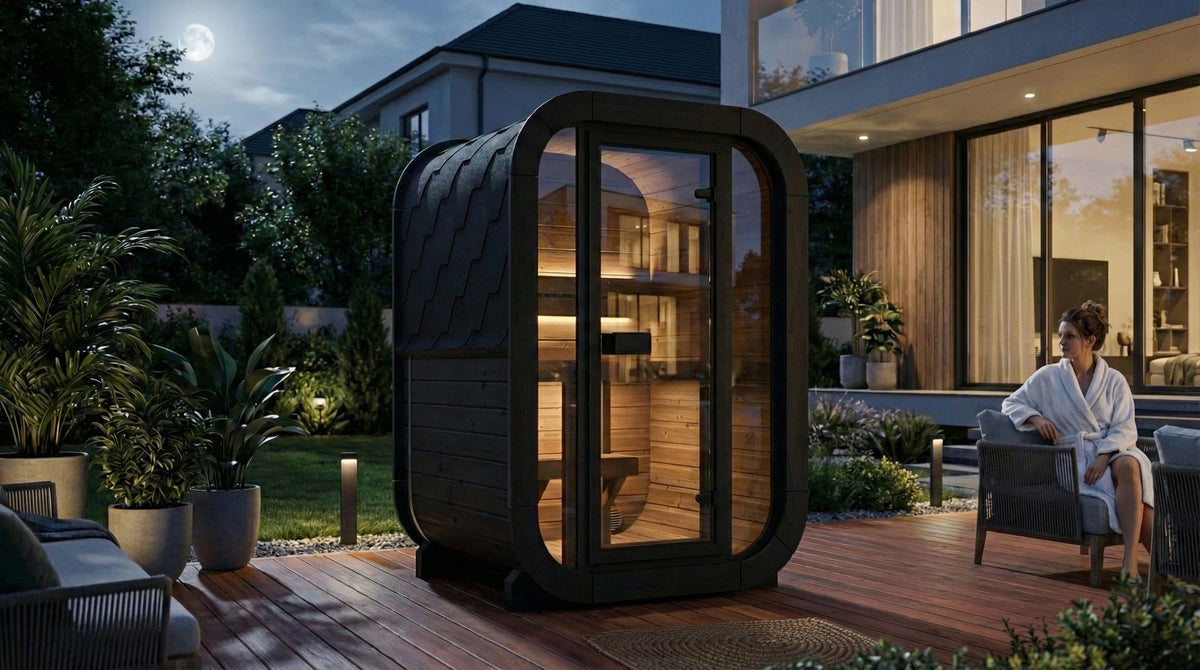 SaunaLife CL3GB Outdoor Cube Sauna Kit for Up to 2 People with Black Exterior Paint