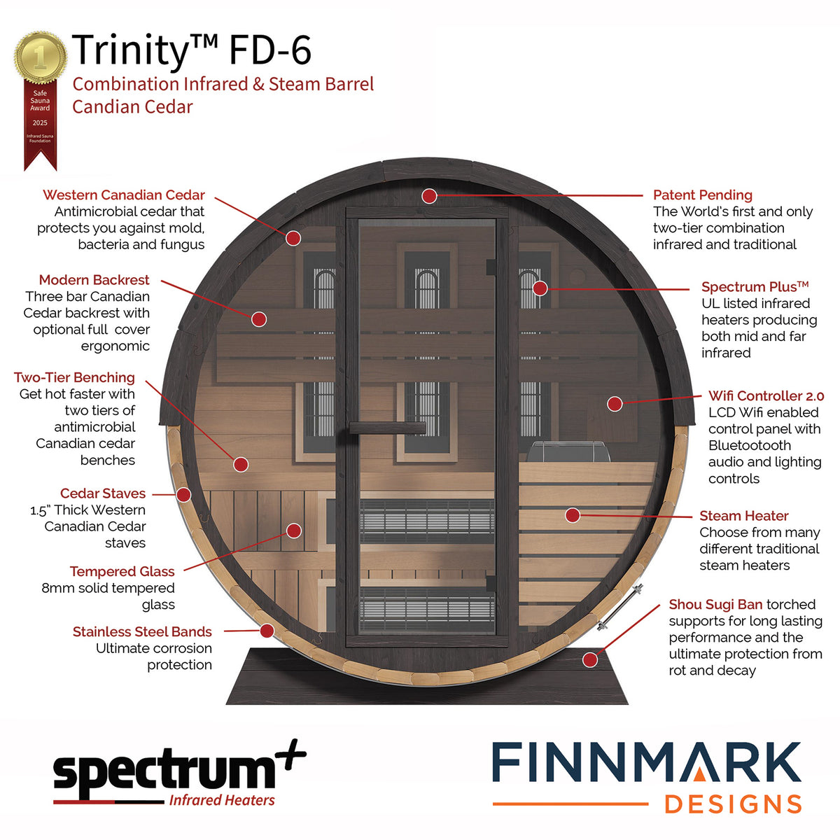 Finnmark Cedar Combination Barrel Sauna FD-6 for Up to 4 People